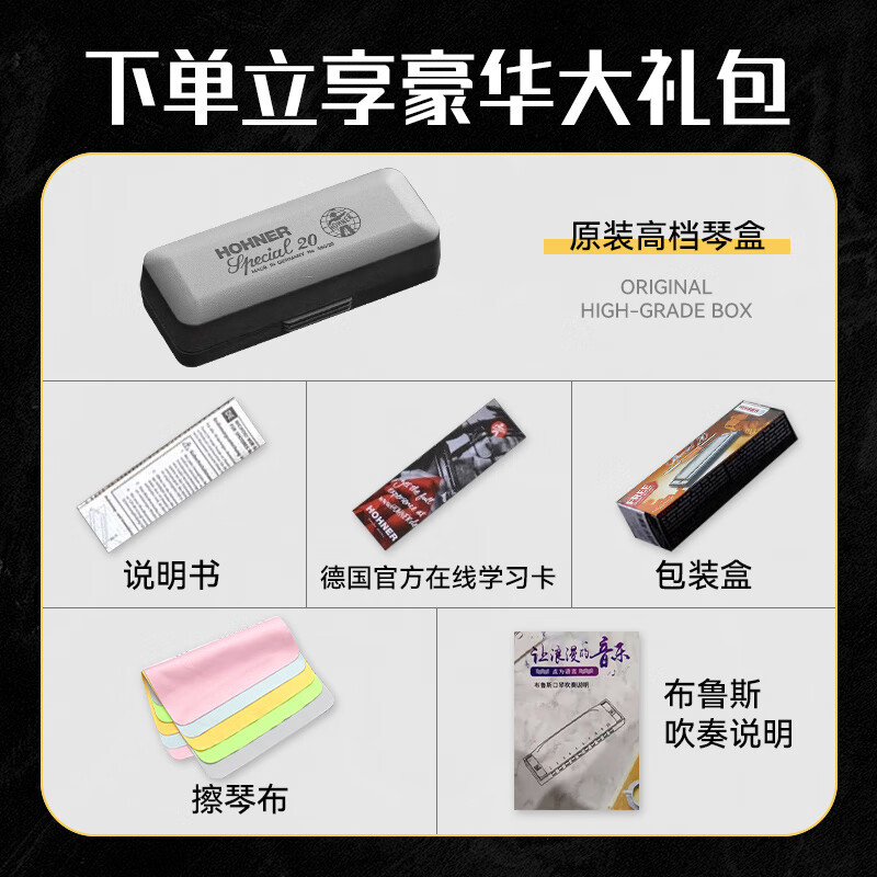 HOHNER harmonica and imported SP20 Bruce PADDY tuning 10-hole harmonica for adults and beginners.