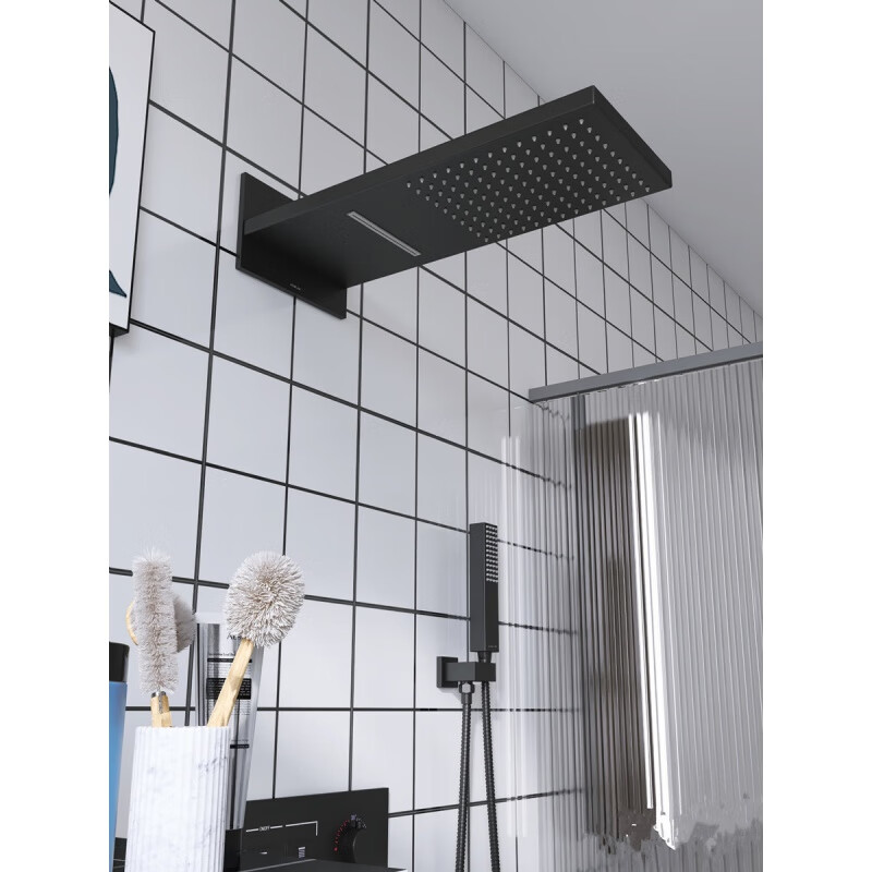 Hansgrohe German minimalist all-copper constant temperature button hidden pre-embedded wall-mounted hidden rain waterfall shower set gun gray constant temperature three functions - canopy + handheld + bottom outlet