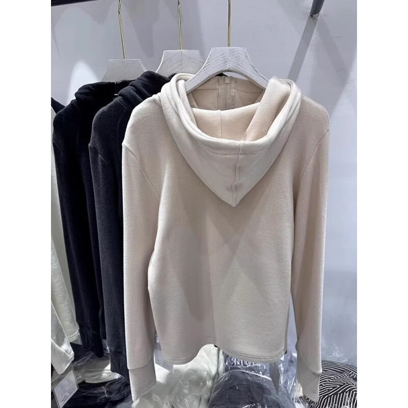 Yalu European double-sided German velvet inner bottoming shirt for women in autumn and winter half-zip hooded sweatshirt American loose top dark gray high-end and super good-looking sweatshirt/sweatshirt L