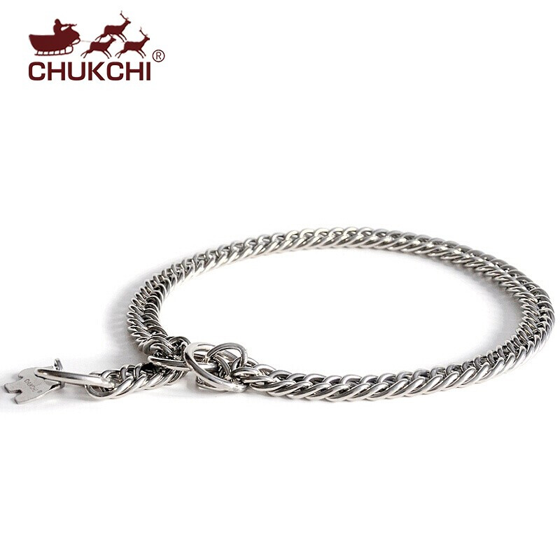 Chukchi (CHUKCHI) Double Ring Binocular Necklace for Large Dogs Pets Stainless Steel P Chain Dog Chain Dog Collar Home Training Collar Double Ring Luxury Silver 55cm *2.8mm Double Large Dog