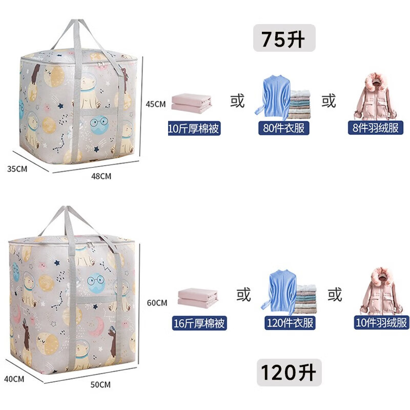 De Shuangman quilt storage bag thickened waterproof Oxford cloth moving packing bag moisture-proof and mildew-proof quilt luggage clothing bag Space Bear 75 liters 48*35*45cm