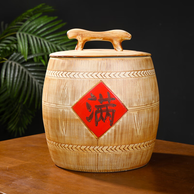 Thick ancient and thin modern Jingdezhen installed rice bucket rice cylinder ceramic cylinder with cover household 20 catties 30 catties 50 catties large water tank moisture-proof oil cylinder 10 catties