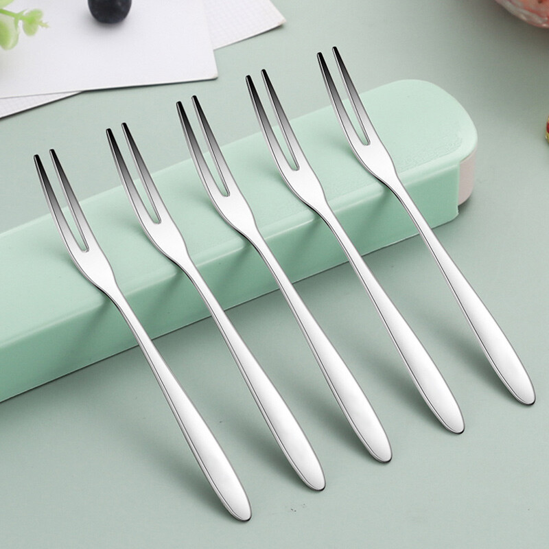 Xingfang Fruit Fork 304 Stainless Steel 5-pack European Cake Fork Fruit Pick Dessert Two-Tine Fork Household Small Fork