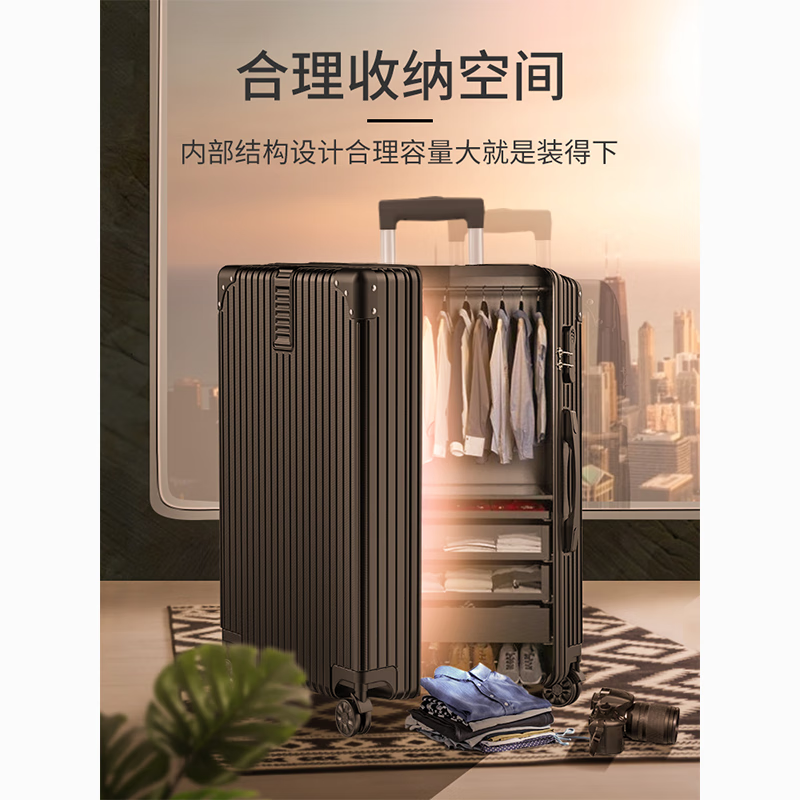 Kangaroo (KANGAROO) Large Capacity Luggage Men's Business Travel Large Size Leather Case Women's Large Lightweight Durable Thickened Trolley Case Trendy Black High-Looking Zipper Style 40 Inches Anti-Scratch and Wear-Resistant