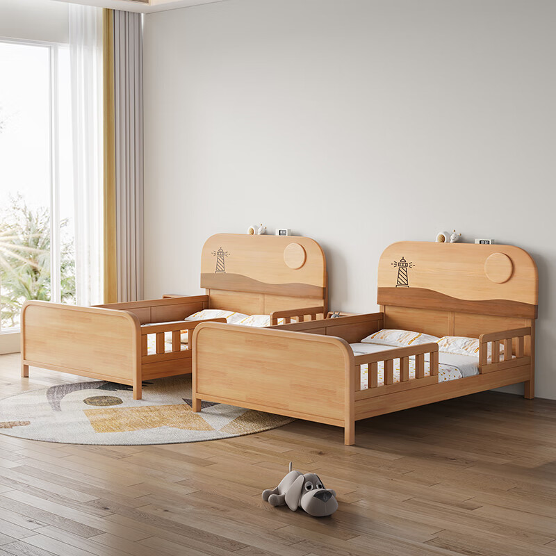 Door-to-door solid wood children's bed with guardrails solid wood children's bed with guardrails 1.2 meters for boys and girls solid wood color 1.5 meters 1.35 all solid wood double side guardrail bed + 16cm soft 1200*2000