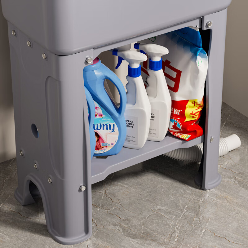 SHENFAN laundry pool balcony home small apartment wash basin outdoor plastic sink with washboard wash basin single basin gray large 60cm single basin Taiwan controlled drain