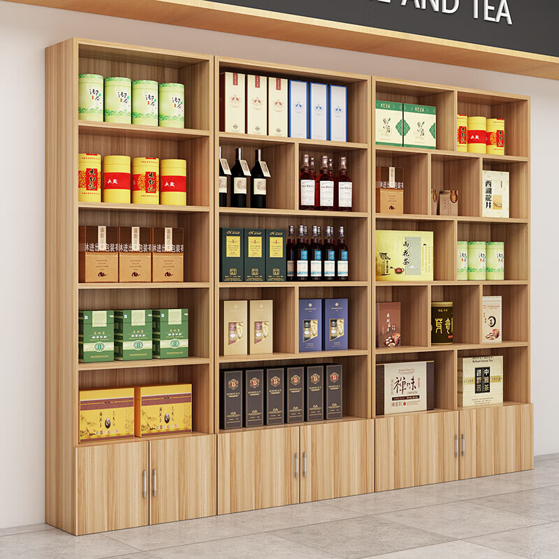 Yu Mengxindi tea display cabinet tobacco cabinet shelf display rack tobacco and wine display cabinet product container wine cabinet display cabinet multi-functional counter 2 meters high * 120 wide light walnut
