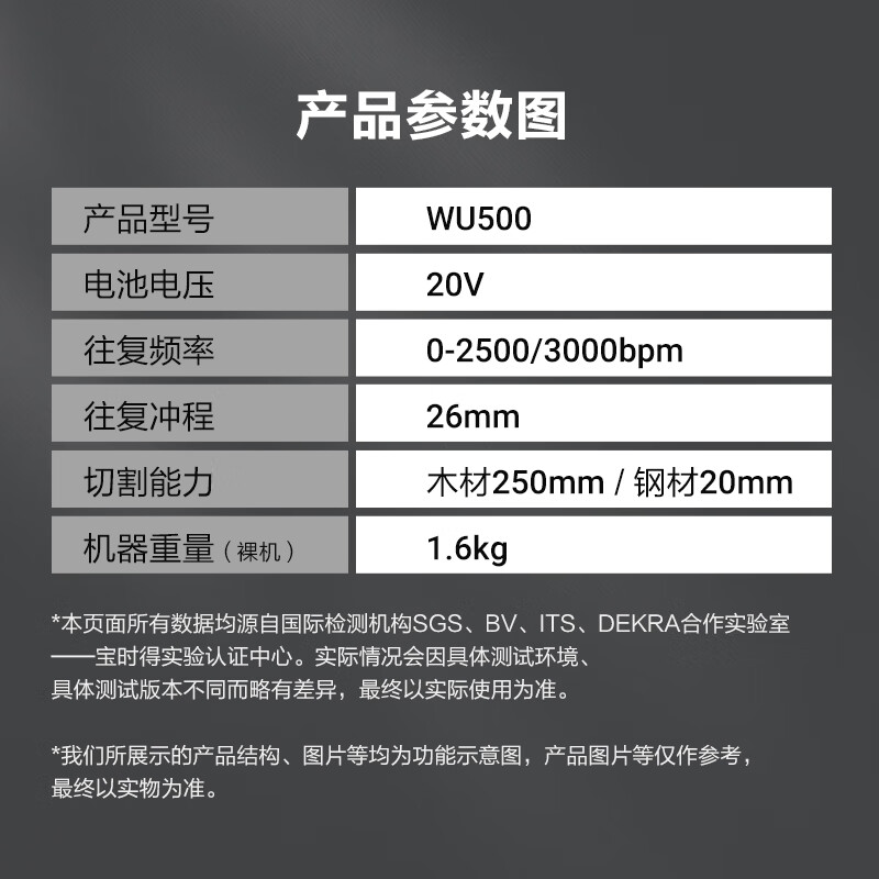 Vickers 20V brushless lithium battery reciprocating saw WU500.9 (bare metal) saber saw hand electric saw rechargeable logging saw