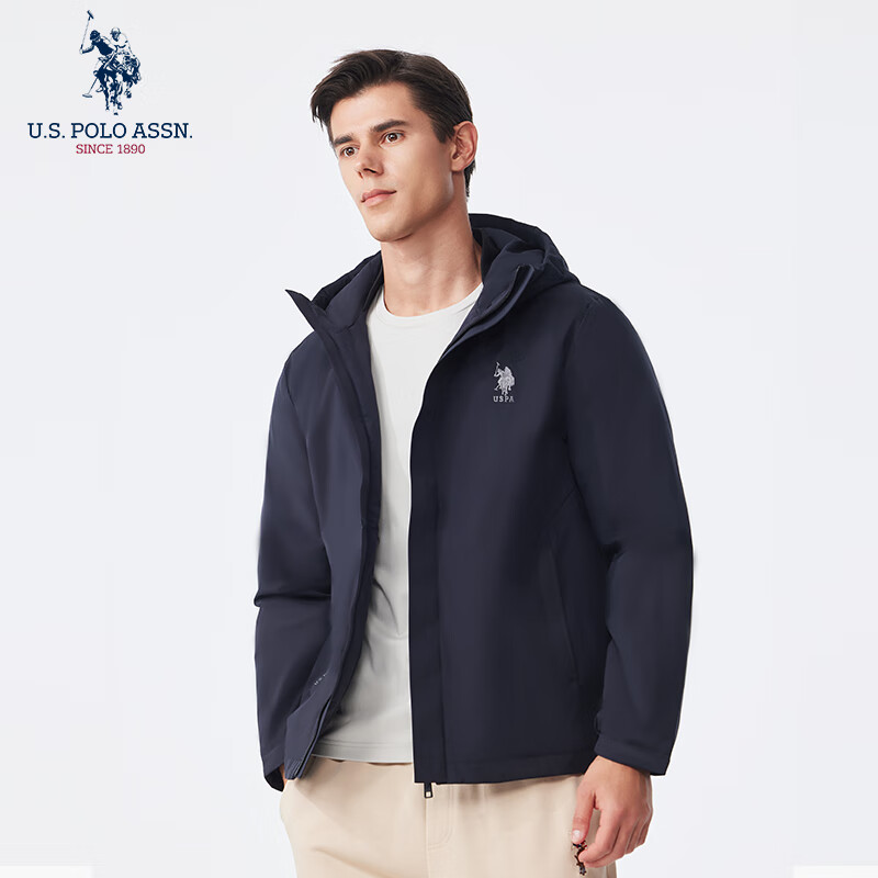 U.S. POLO ASSN. Down jacket men's winter coat men's light and warm business casual short hooded top