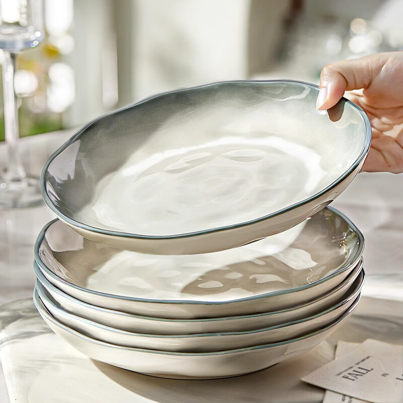 Persson underglaze ceramic plate dish plate household 2026 new style bowls and dishes tableware high-end light luxury dish dinner plate deep plate 8-inch stone pattern soup plate 4 pack