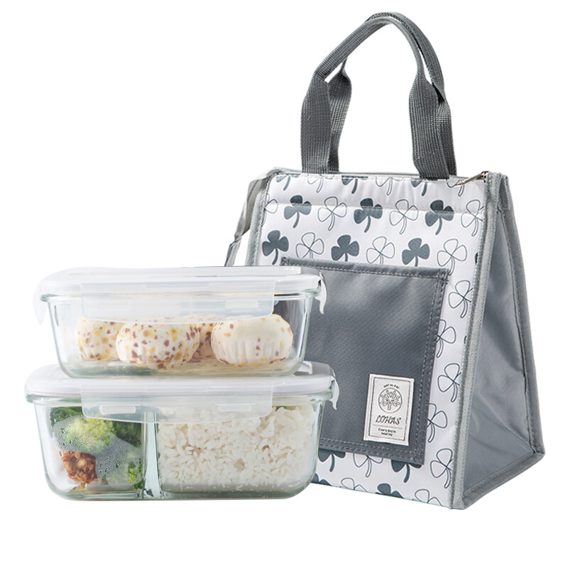 LOCK&LOCK glass crisper two-piece set separated lunch box sealed lunch box lunch box 750+1020ml+pack