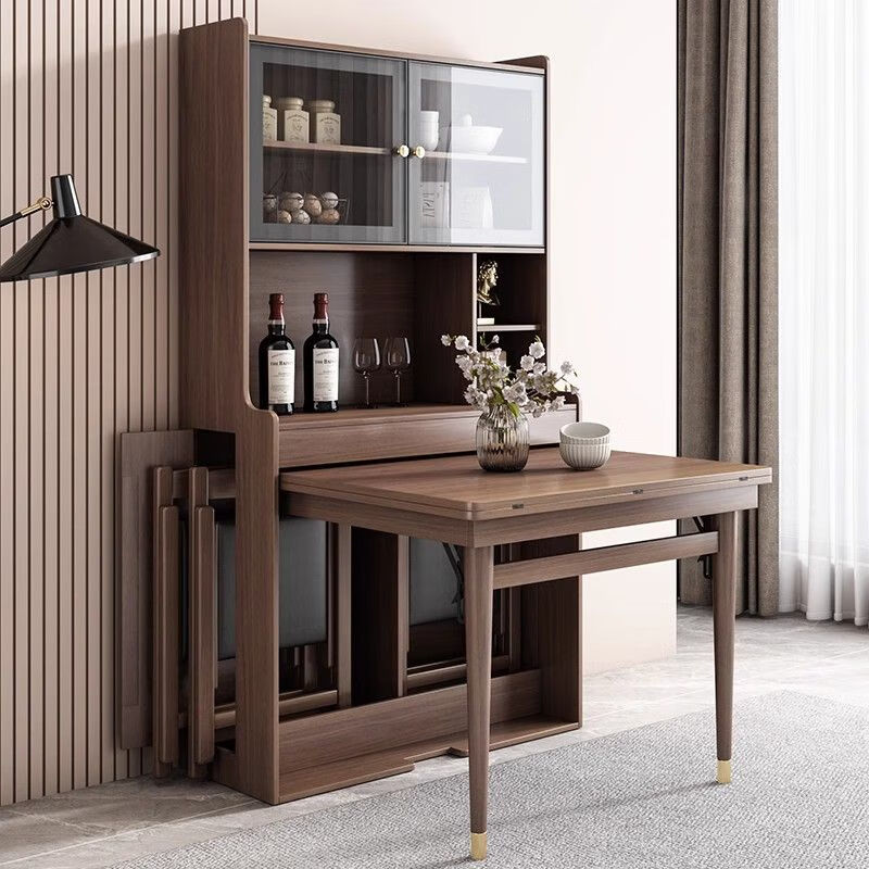 Ruffman folding dining table and sideboard integrated simple modern light luxury wall-mounted retractable dining table folding table and sideboard + solid wood dining chairs *4 (gentleman