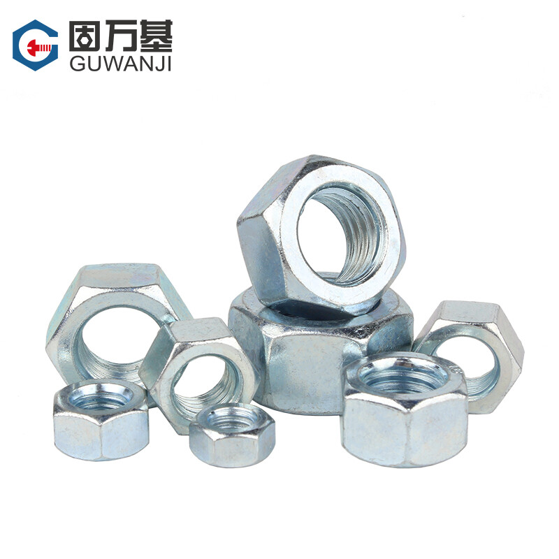 Guwanji iron galvanized hexagonal nuts, white zinc nuts, color zinc hexagonal bolts, screw caps, hardware accessories, fasteners, M6 100 pieces, grade 4 white zinc