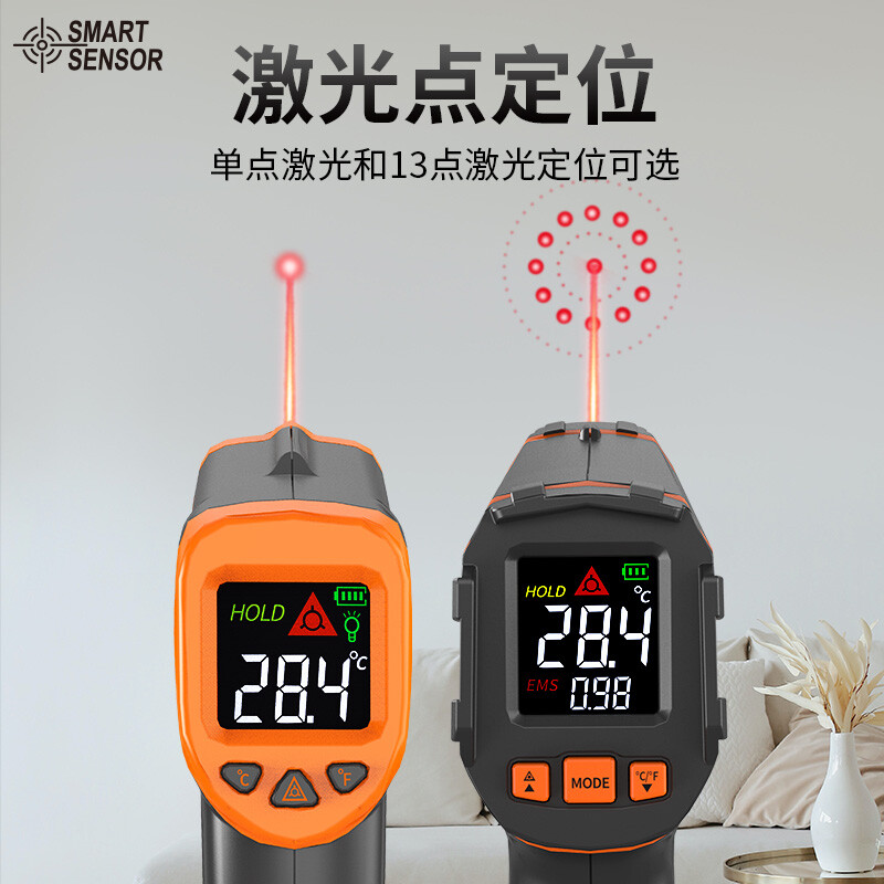 Xima thermometer gun industrial infrared thermometer high-precision oil temperature meter oil temperature gun kitchen baking water temperature detector AT-380+ color screen version (-50~380)