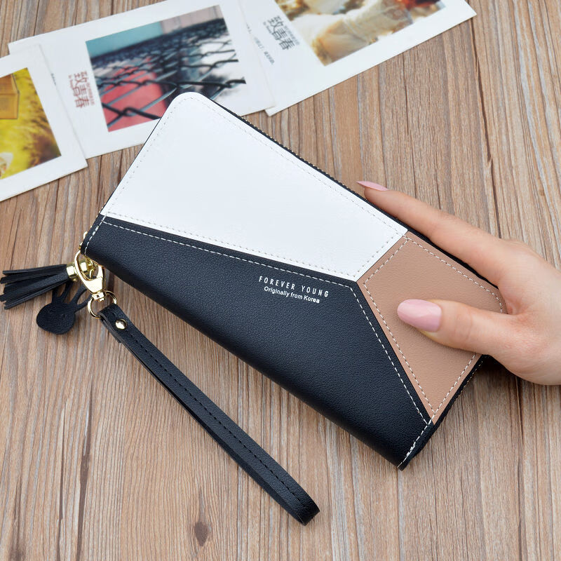 Yizhuchun 2024 new wallet women's long zipper tassel mobile phone bag contrasting color large capacity coin wallet bag a pink