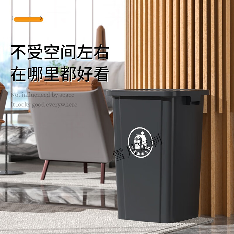 Kaleven square lidless trash can commercial large-capacity catering outdoor kitchen waste extra large kitchen square large industrial product 100L gray square bucket one roll garbage bag xy