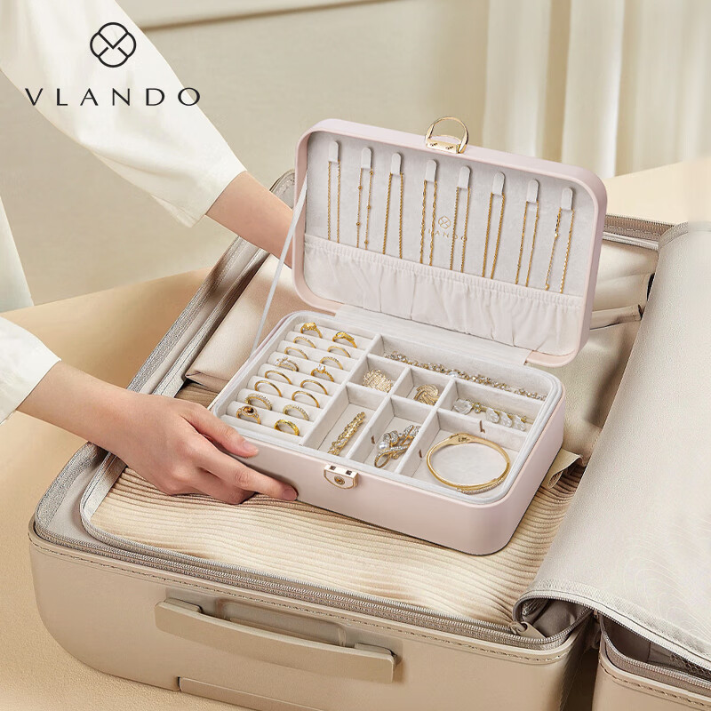 VLANDO double-layer lockable jewelry box travel portable anti-oxidation earrings necklace hair accessories storage box birthday gift