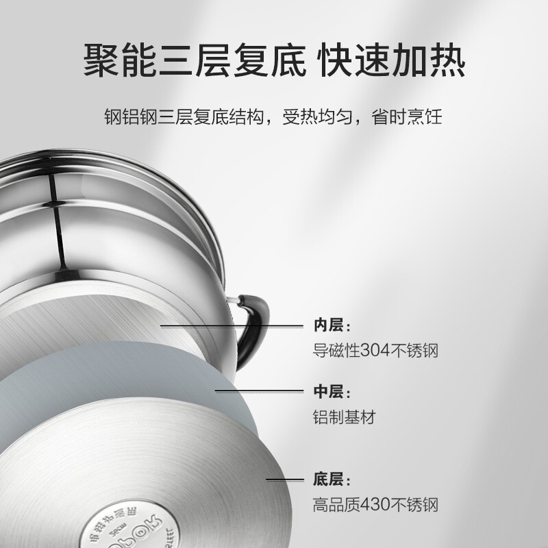 SUPOR steamer Zhenweixian 304 stainless steel three-layer double bottom 28cm fish steamer soup pot steamer EZ28BS10
