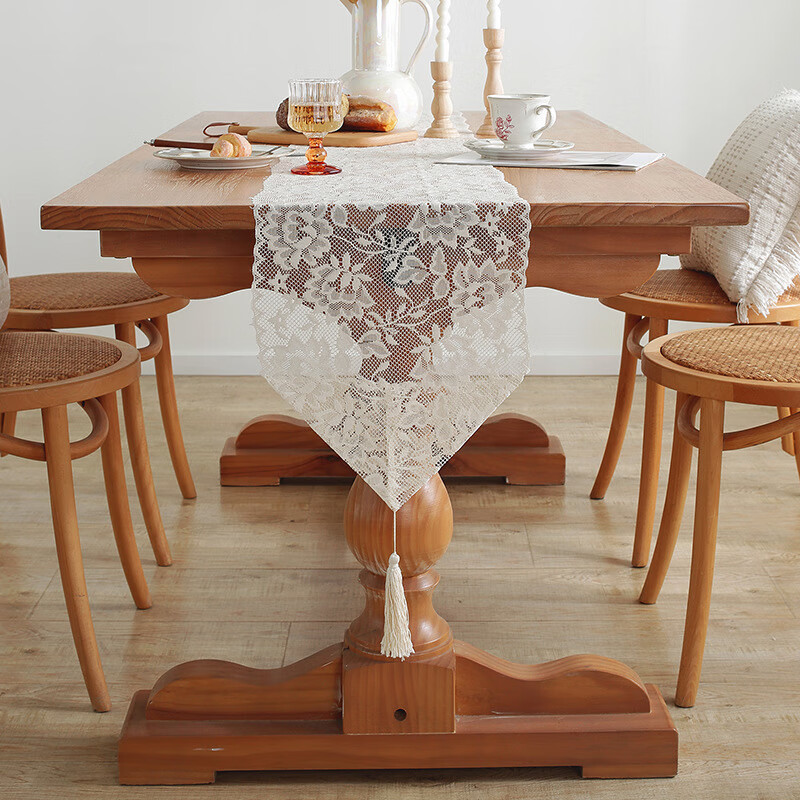 Xiuxiu lace sideboard cover for home long table runner tablecloth American pastoral long table decoration shoe cabinet dustproof cover Camellia bloom-pointed hanging spike 160cm