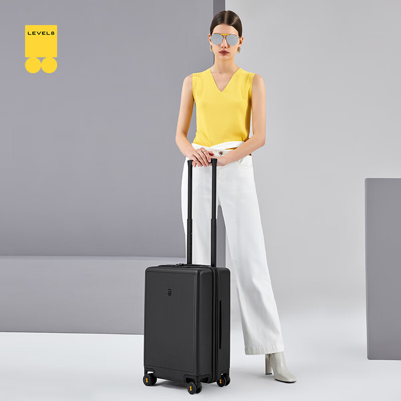 Horizon 8 (LEVEL8) suitcase male and female password student boarding case 20-inch traveler series classic PC universal wheel trolley case black
