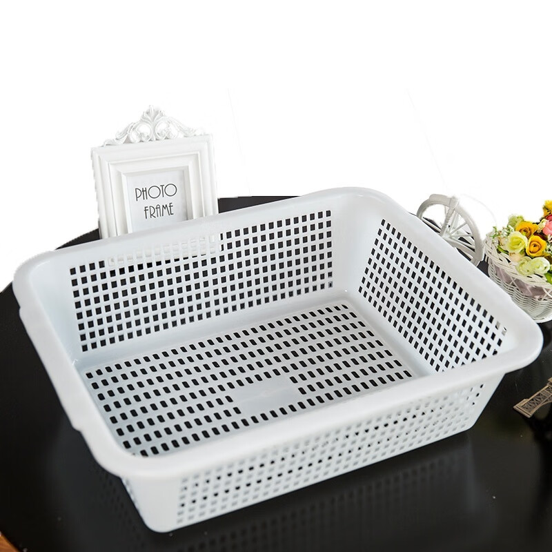 Enshousu plastic frame rectangular sieve supermarket snack hollow storage basket drain basket fruit shop vegetable basket white plastic frame 2 pack <length 40 width 30 height 11>