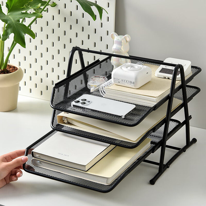 Three-year second shift metal file tray rack multi-layer file tray file column office desktop storage information file iron basket information rack organizer storage rack four-layer silver