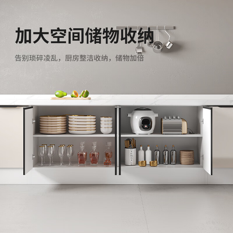Kezitu customized simple assembly economical marble sink cabinet slate kitchen cabinet stove cabinet rental home one-piece 130CM flat + PET door panel white solid wood cabinet double door