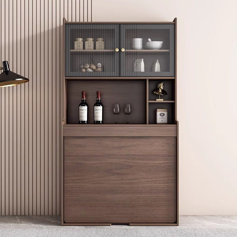 Ruffman folding dining table and sideboard integrated simple modern light luxury wall-mounted retractable dining table folding table and sideboard + solid wood dining chairs *4 (gentleman