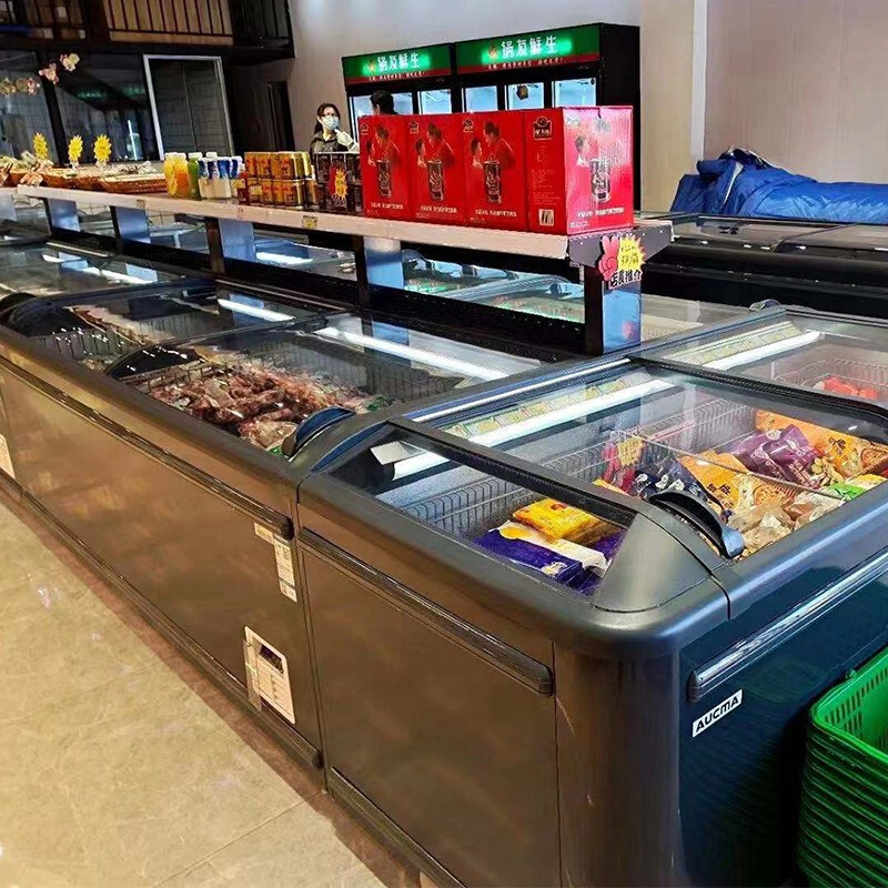 AUCMA Commercial Super Large Capacity Combination Display Cabinet Supermarket Freezer Island Cabinet Quick Frozen-24 Seafood Cold Drink Prepared Dumplings Horizontal Single Temperature Freezer Refrigerator Automatic Defrost Automatic Frost Combination Three 950L*2+560L*2 + Shelves