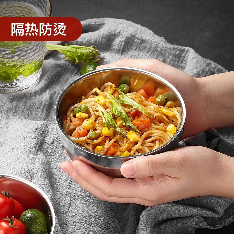 MAXCOOK stainless steel bowls, soup bowls and noodle bowls, 6 pieces, 12cm thick, double-layered insulation MCWA-011, anti-scalding and resistant to falling