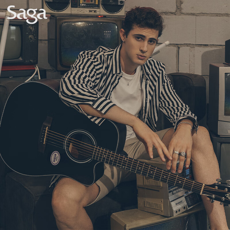 Saga (SAGA) guitar sf600 folk ballad beginner's entry-level male and female Saga acoustic guitar jita Saga musical instrument 41 inches SF600CBK dark night black D barrel missing corner