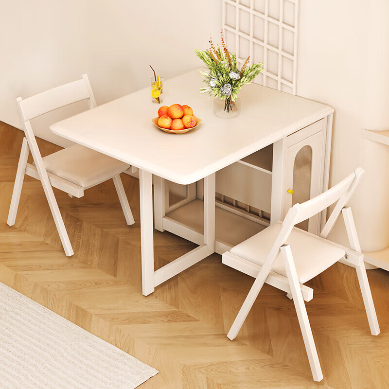 Jianxin solid wood folding dining table integrated home small apartment cream style retractable dining table white multi-functional dining table 812