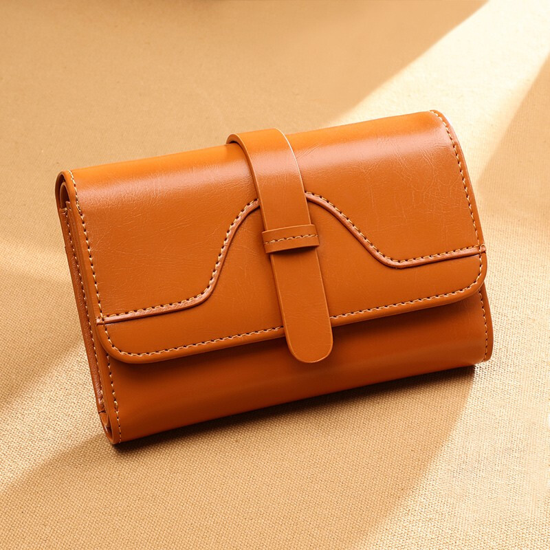 Viney new cowhide short wallet women's wallet clutch bag women's wallet large capacity multiple card slots small change for wife retro brown high-end practical light luxury girlfriend