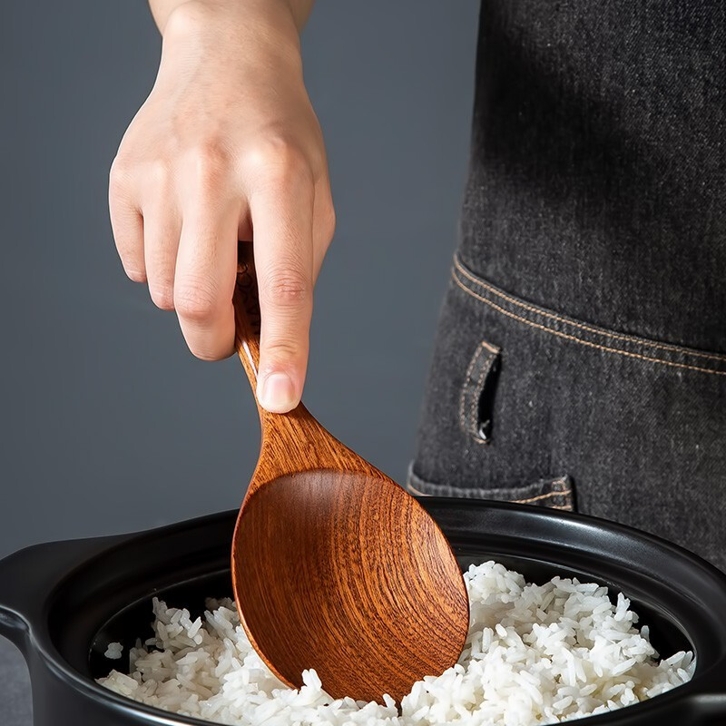 MAXCOOK ebony frying spatula, natural household paint-free and wax-free ebony spatula, non-stick wooden spatula with long handle, ebony rice spoon (upgraded thickening and polished version) MCCU8628