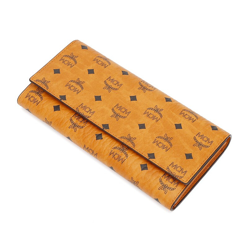 Quasi-new product MCM artificial leather long wallet wallet unisex cognac color gift