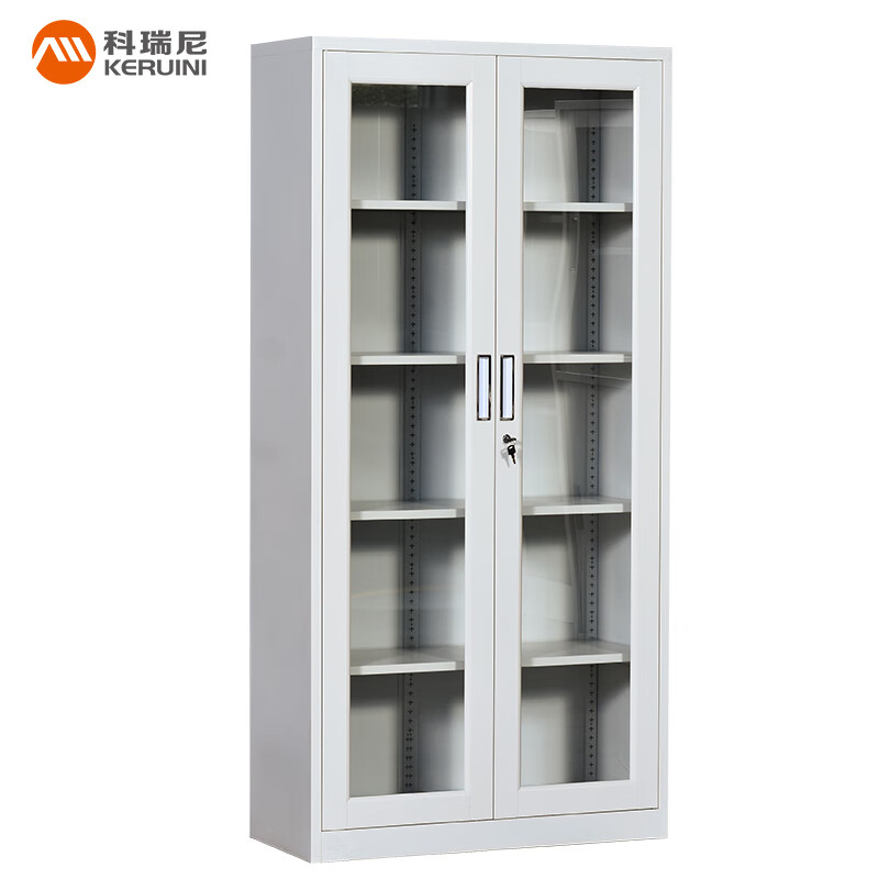 Corini filing cabinet, iron cabinet, office cabinet, information cabinet, voucher cabinet, glass storage cabinet, bookcase with lock, glass double storage cabinet, gray white 1850*850*390mm, can be customized
