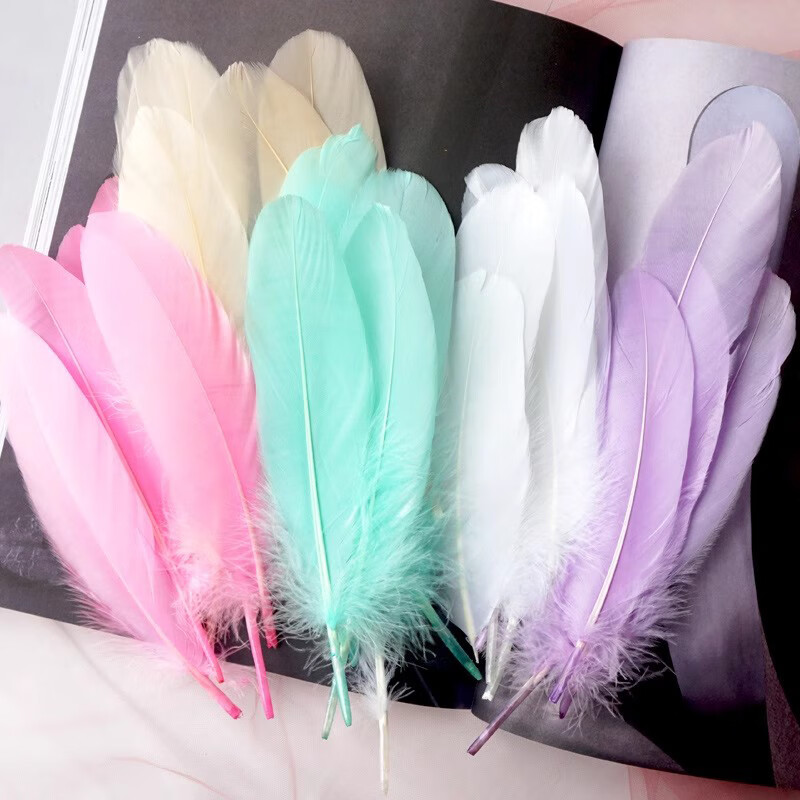 Kunsui children's handmade color knife straight feather DIY color feather material kindergarten handmade feather festival decoration knife white feather 50 pieces