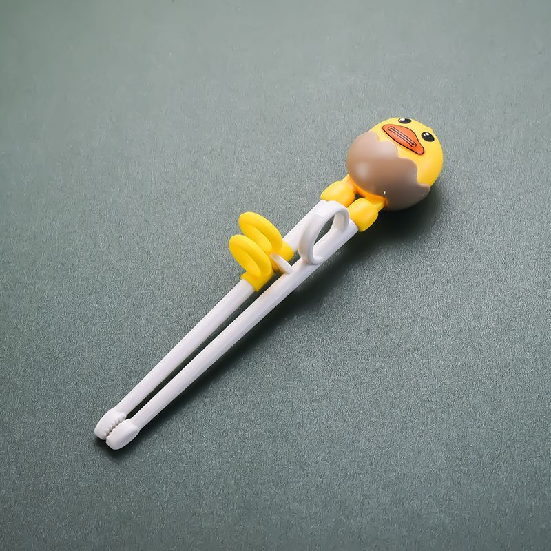 Enshousu children's chopstick training chopsticks 3-year-old and 6-year-old baby spoon learning and practicing 1, 2 and 3-year-old special toddler tableware set 2-6 years old children cute - yellow duck children's tableware - four-piece set chopsticks + spoon + fork + box