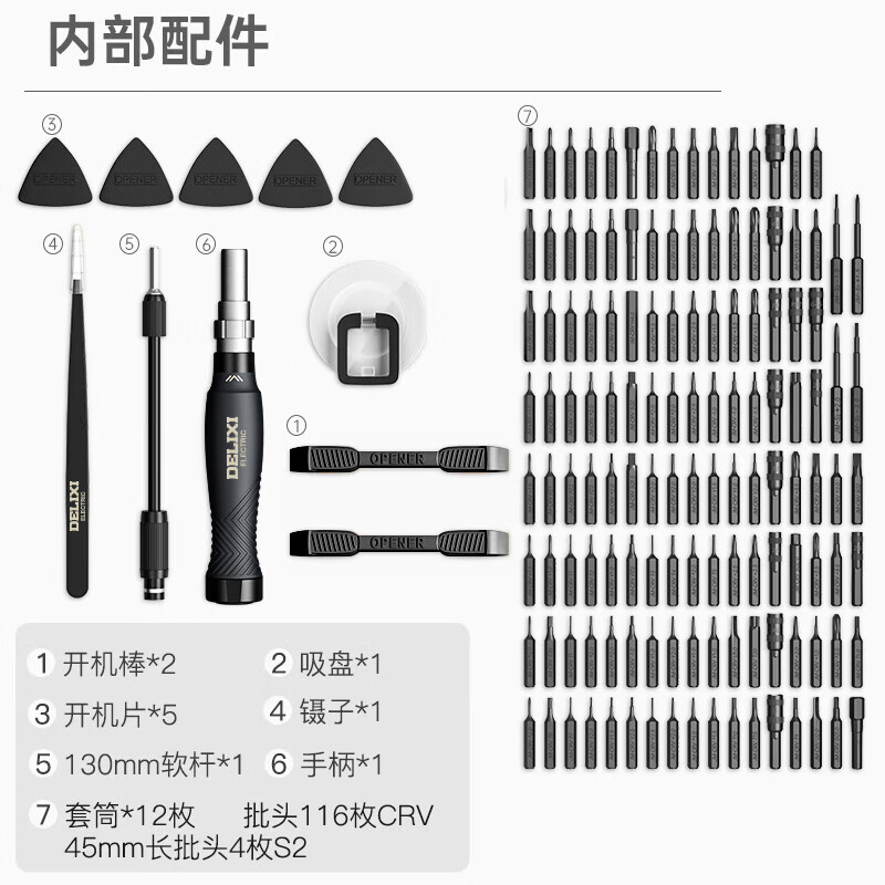 Delixi Electric Seiko screwdriver set equipment disassembly and assembly S2+CRV steel strong magnetic adsorption set screwdriver set 145-in-1 screwdriver set