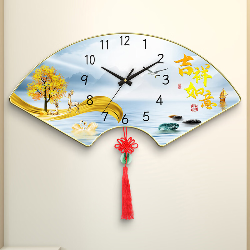 Dilan Living Room Wall Clock New Restaurant Wall Clock No Punch Perpetual Calendar Home Clock Chinese Style Silent Quartz Clock Fulu SXA Medium Size 40*20cm