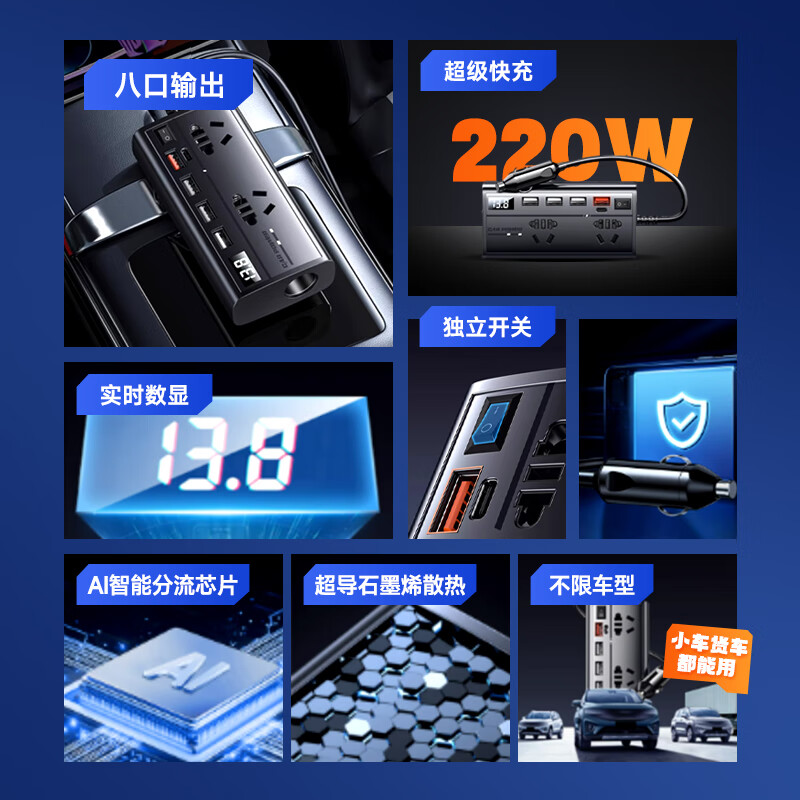 Montover car inverter 12v24v to 220v sine wave transformer cigarette lighter converter high power car socket