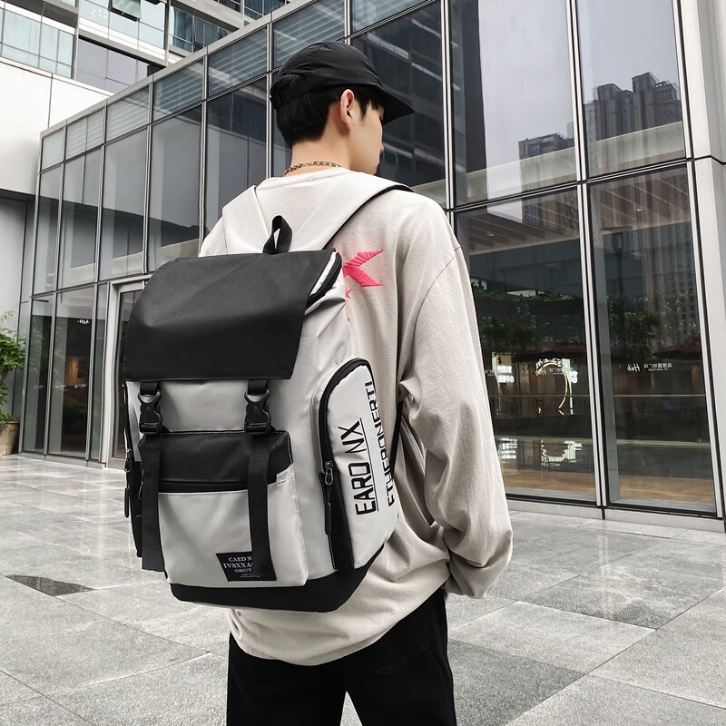 Double Star School Bag Junior High School Male Backpack Female High School College Student Backpack Large Capacity Travel Water-Repellent Computer Bag Gray