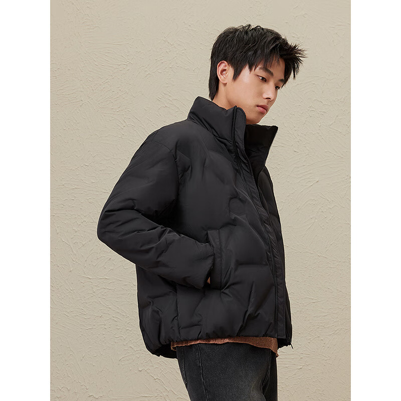 GXG Men's Casual Embossed Stand Collar Warm Short Down Jacket Black 2 XL
