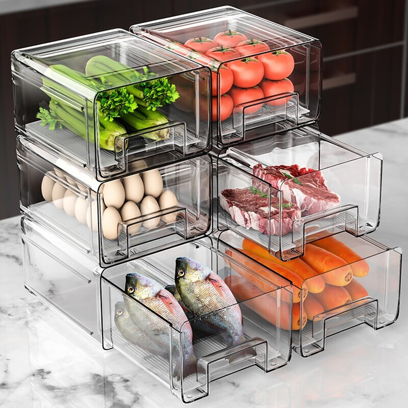 Sungsa drawer-type refrigerator storage box food-grade refrigerator large fresh-keeping box egg box vegetable storage box with drain tray 5.2L single-layer drawer (PET high transparency 1 piece)
