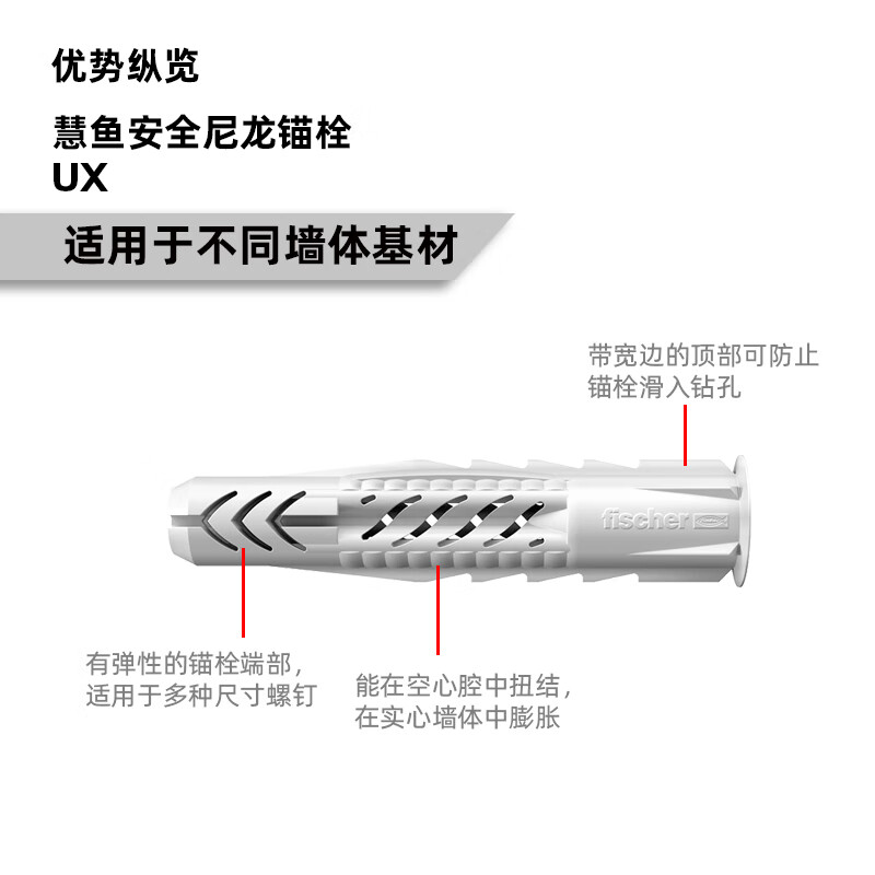 Fischer expansion screw German all-purpose UX card-mounted hollow brick aerated brick gypsum board special original imported UX8x50R with nails 5 sets/card 77862