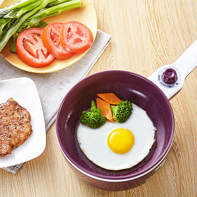 Mengyier electric cooker plug-in non-stick frying pan small frying pan mini dormitory for frying steak khaki color + steamer 0cm