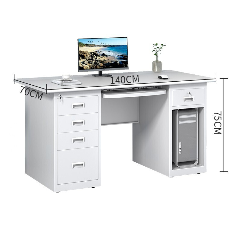 KINKOCCL steel desk iron table staff desk financial desk with lock and drawer 1.4 meters five buckets and one empty