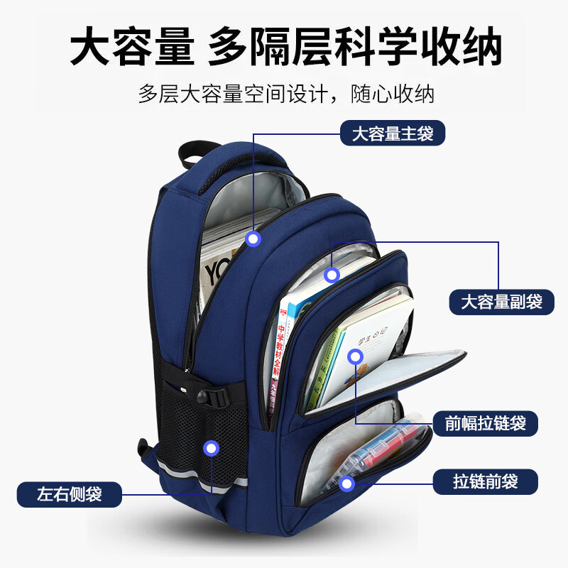 Snoopy (SNOOPY) junior high school student schoolbag male elementary school 1-4-6 senior high-capacity children's load-reducing spine protection backpack female blue