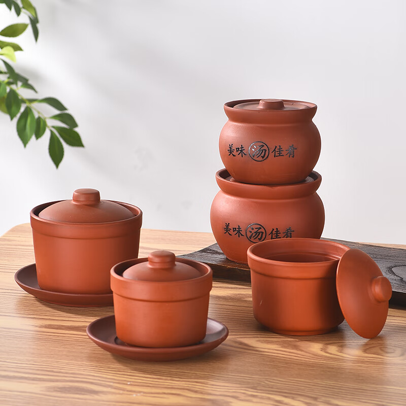 Rainbow Bird purple sand roasted pear jar household commercial double-lid bird's nest water-proof stewed Buddha jumping wall earthen jar flat lid small stew pot steamed egg stew pot large round