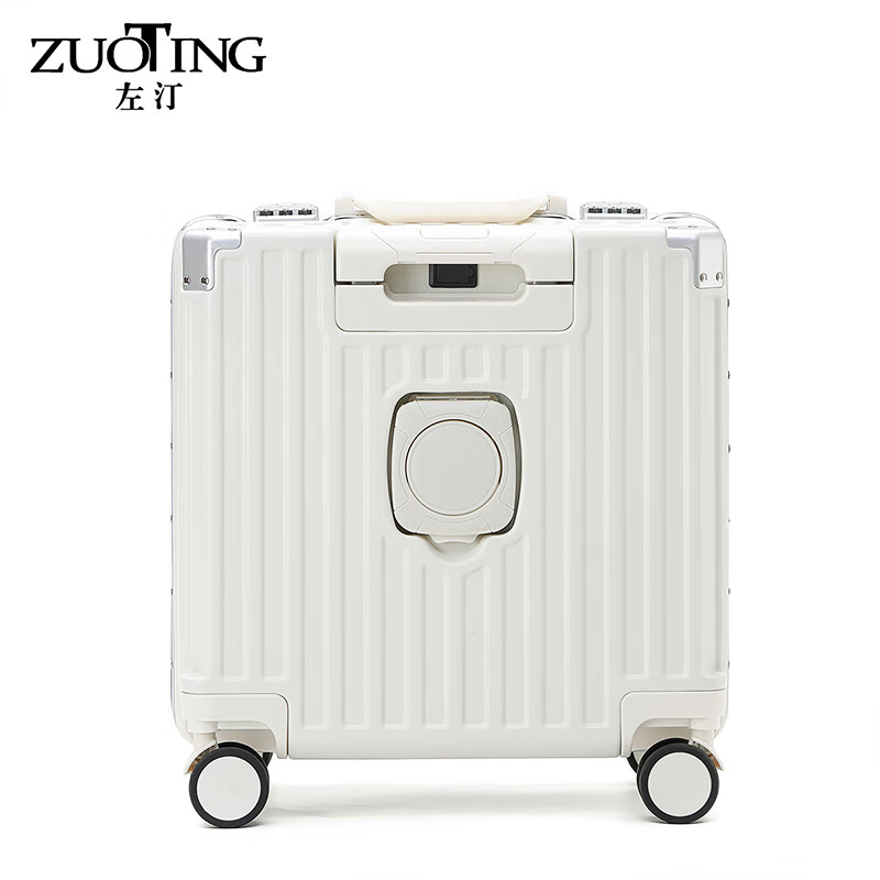Zuo Ting multifunctional aluminum frame suitcase trolley case, sturdy and pressure-resistant suitcase, password box, small portable boarding case, smoke white 18 inches
